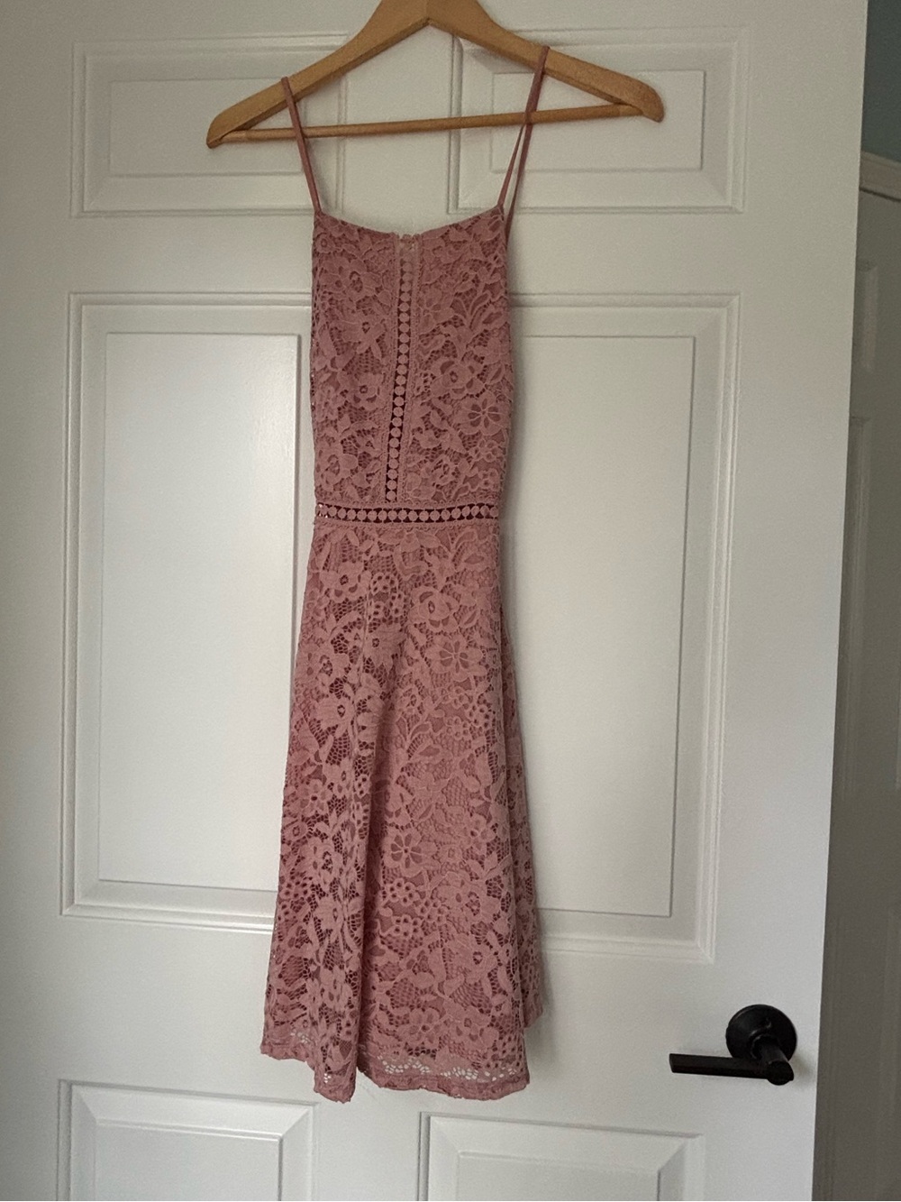 Soprano Dusty Rose Lace Mini Dress with Spaghetti Straps